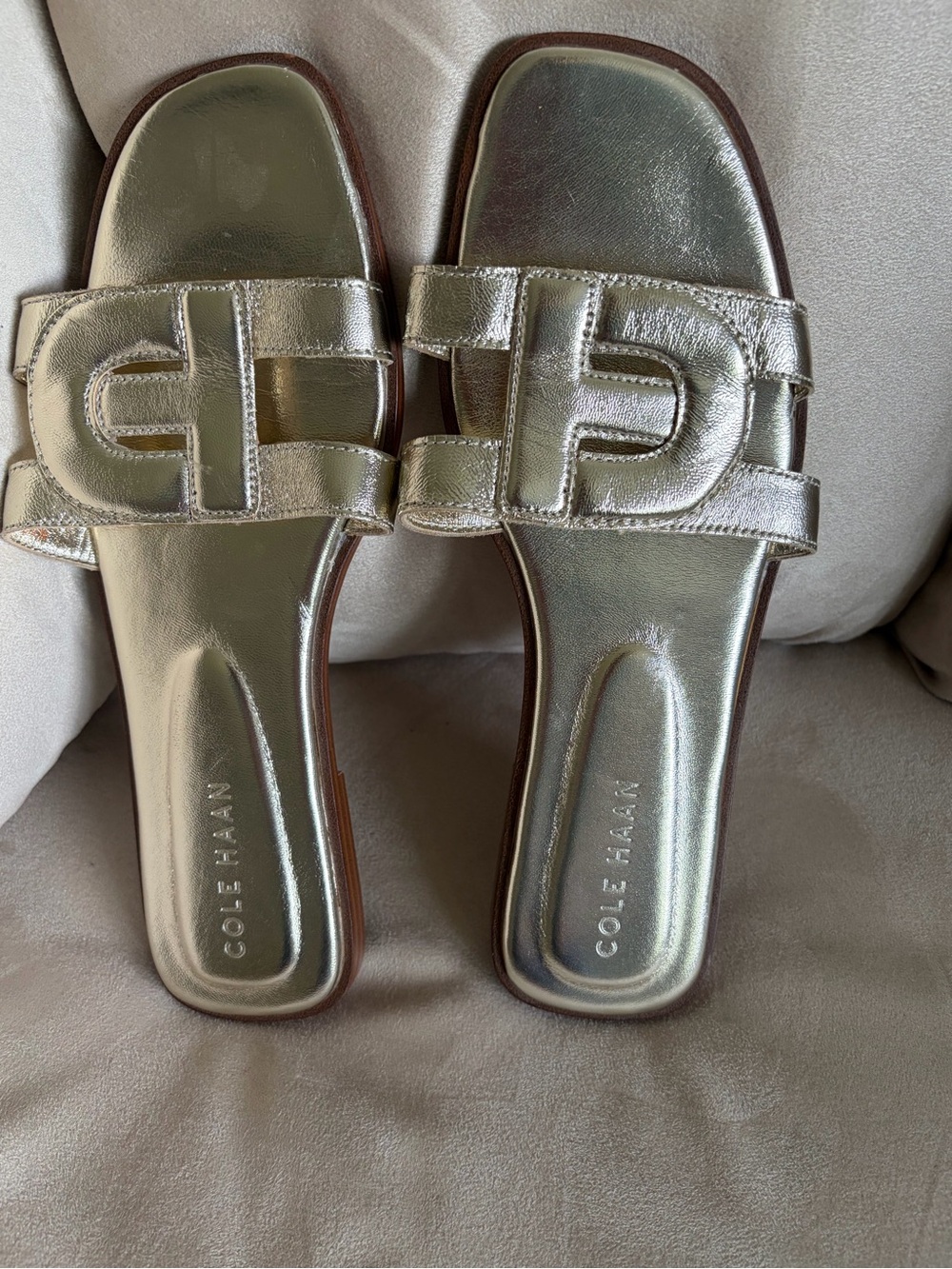 Cole Haan Chrisee Gold Logo Slide Sandals